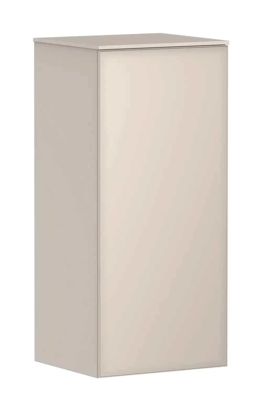Hansgrohe Xevolos Halbhochschrank in Sandbeige mit einer matten Oberfläche, Türanschlag links, auf einem neutralen Hintergrund. Ideal für Bad- oder Wohnbereich.